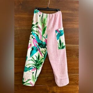 Towel pants pink parrots